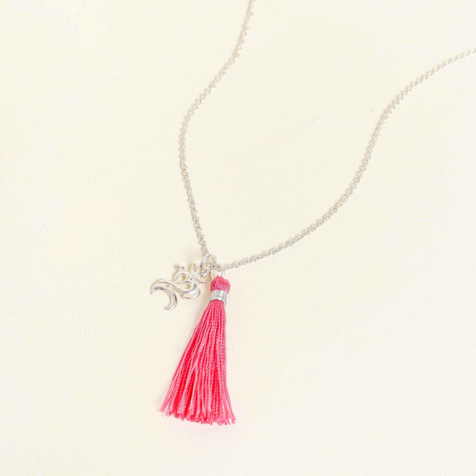 Silver Necklace with Dark Pink Om Accents - praijing