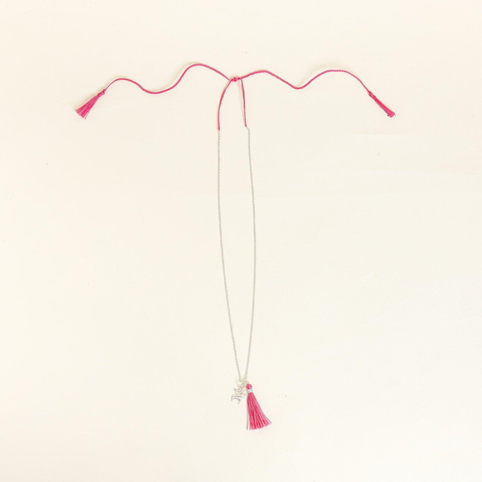 Silver Necklace with Dark Pink Om Accents - praijing