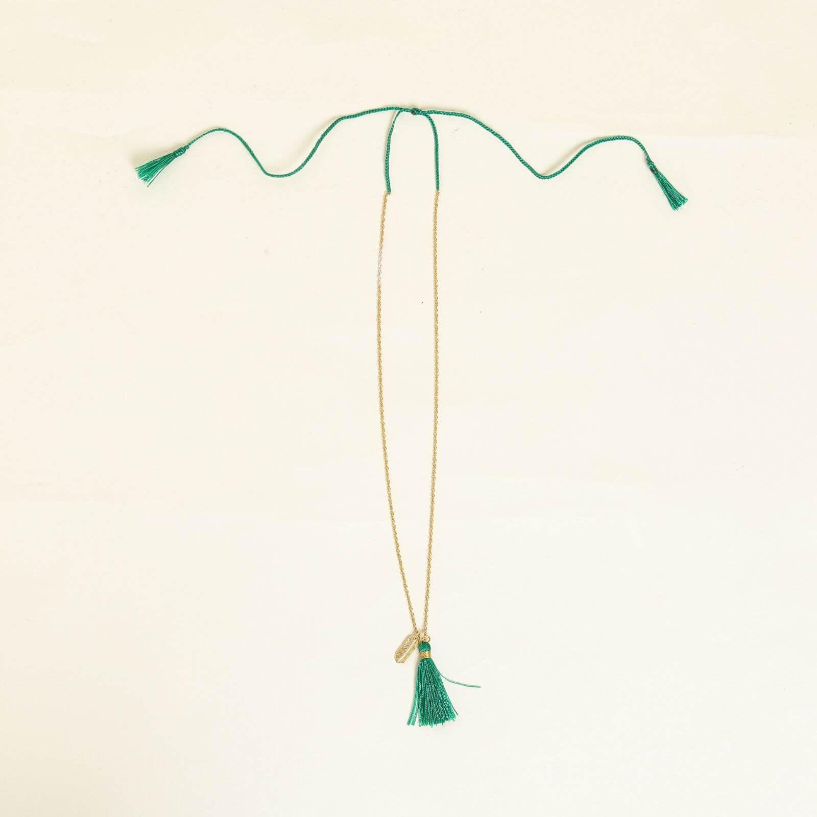 Gold Necklace with Green Feather Accents - praijing