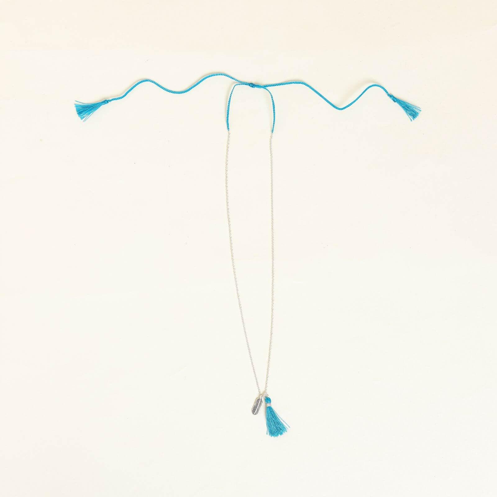 Silver Necklace with Sea Blue Feather Accents - praijing