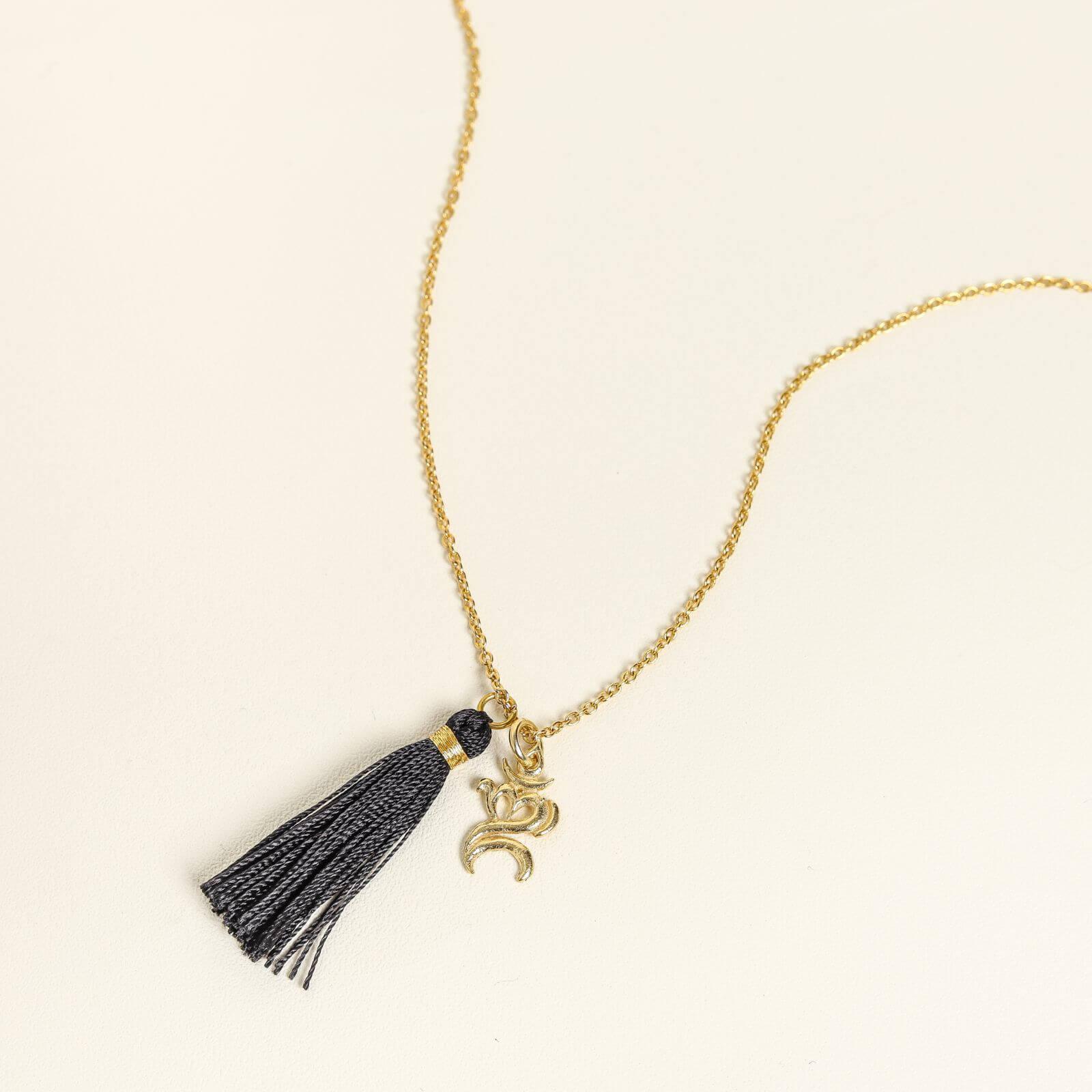 Gold Necklace with Black Om Accents - praijing