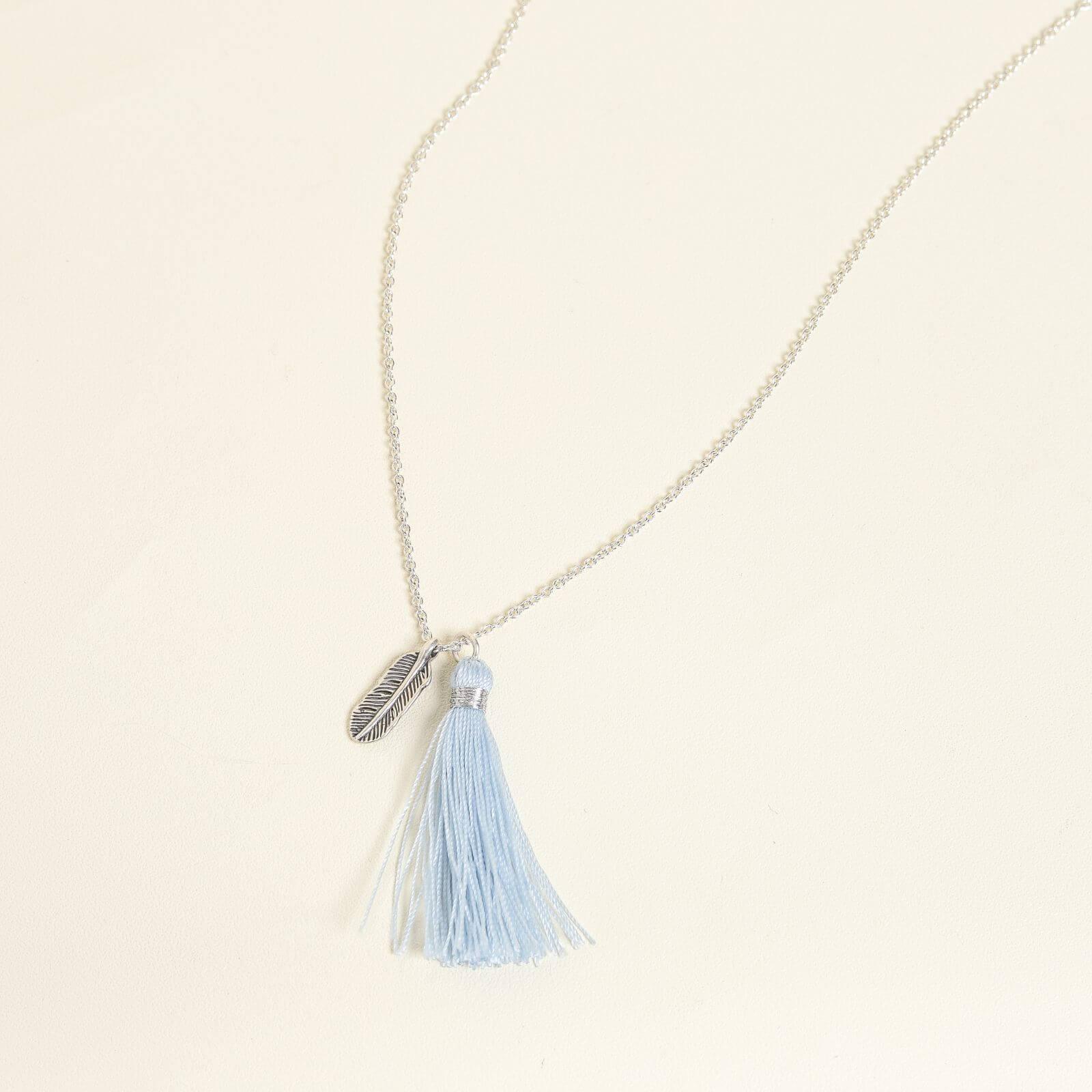 Silver Necklace with Blue Feather Accents - praijing