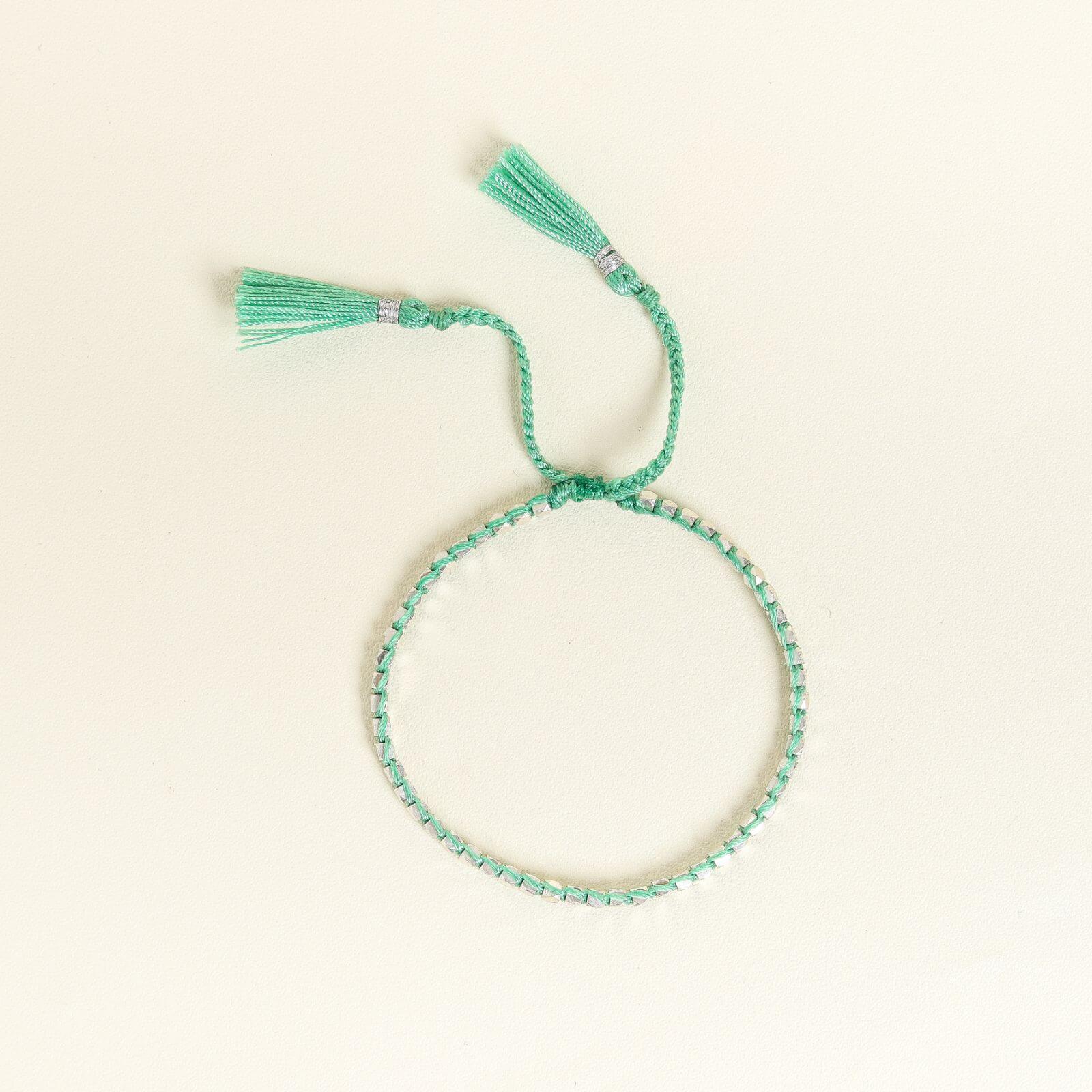 Green Yarn Silver Nugget Bracelet - praijing