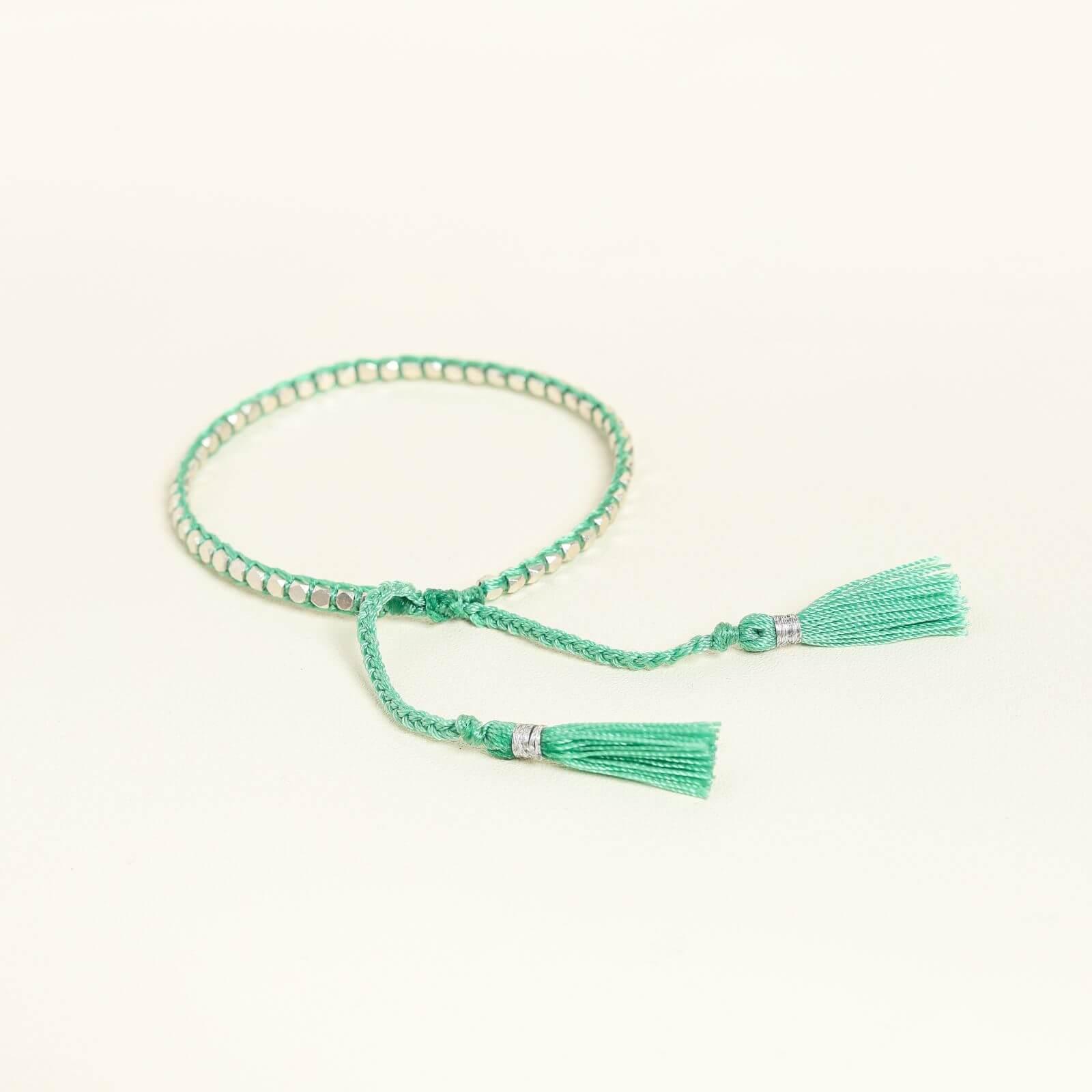 Green Yarn Silver Nugget Bracelet - praijing