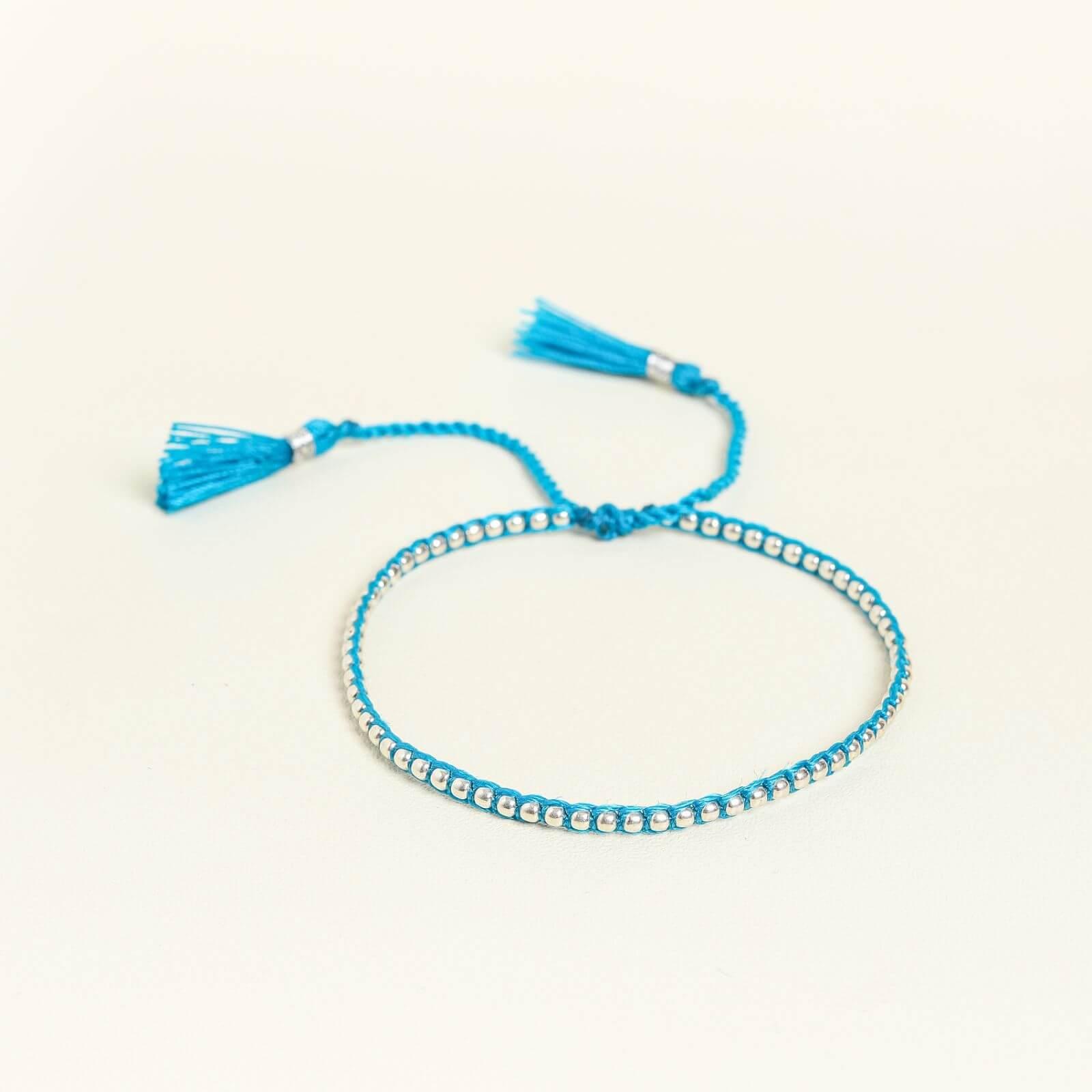 Blue Yarn Silver Nugget Bracelet - praijing