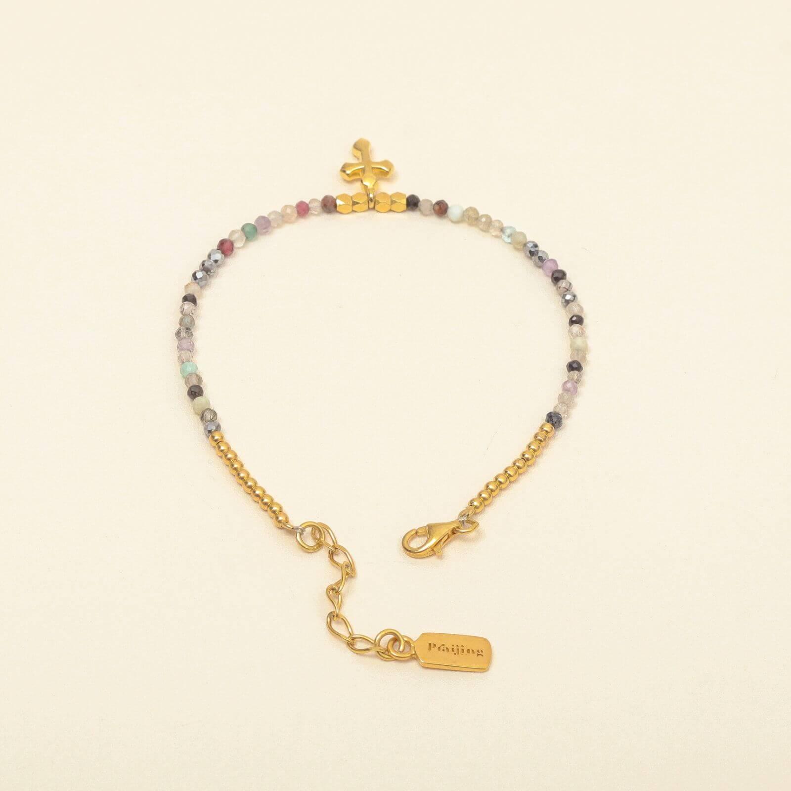 Gold Luxpraijing Gemstone Cross Bracelet - praijing