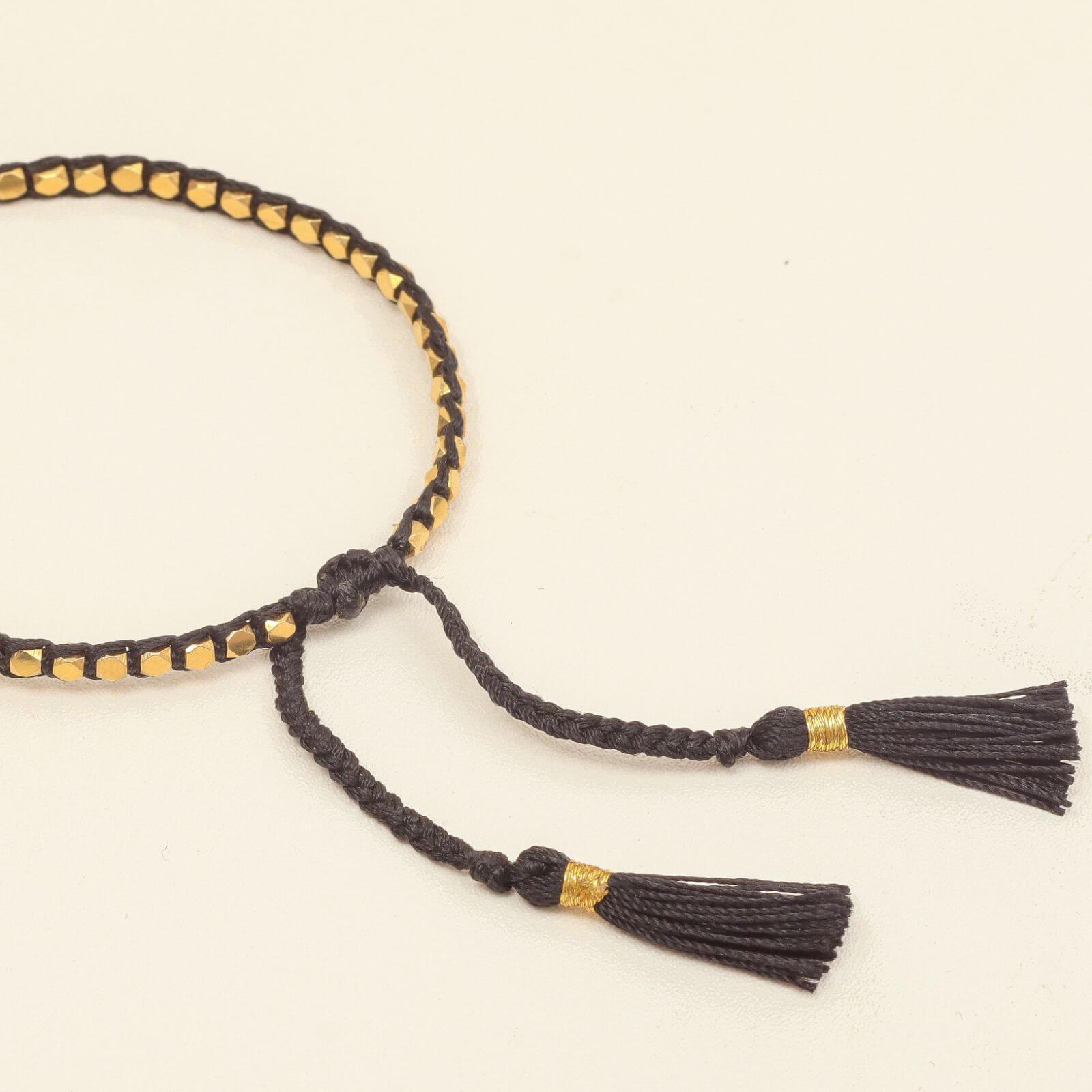 Black Yarn Gold Nugget Bracelet - praijing