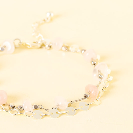 Bohemian Rose Quartz Gemstone Silver Bracelet